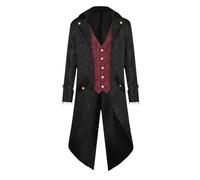 Steampunk Men's Coat, Gothic Jacket, Men's Midi, Classic Black Tailcoat, Retro Medieval Frock Coat, Victorian Court Suit Vest, Elegant Tuxedo Pirate Vampire Cosplay Clothing, Halloween Costume, red