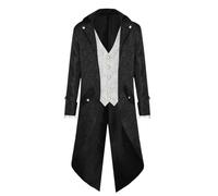 Steampunk Men's Coat, Gothic Jacket, Men's Midi, Classic Black Tailcoat, Retro Medieval Frock Coat, Victorian Court Suit Vest, Elegant Tuxedo Pirate Vampire Cosplay Clothing, Halloween Costume