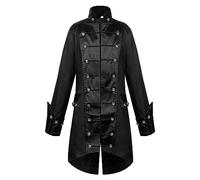Steampunk Men's Coat, Gothic Tailcoat, Men's Long, Fashion Black Tailcoat, Stand-Up Collar, Retro Medieval Frock Coat, Victorian Court, Elegant Tuxedo Theatre Performance Clothing, Halloween Costume