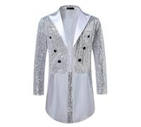 Steampunk Men's Coat - Gothic Tailcoat Men's Sequins Fashion Silver Medieval Jacket Glitter Frock Coat Elegant Tuxedo 70s Disco Glitter Jacket Victorian Court Clothing Halloween Costume