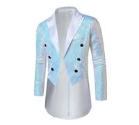 Steampunk Men's Coat - Gothic Tailcoat Men's Sequins Fashion Silver Medieval Jacket Glitter Frock Coat Elegant Tuxedo 70s Disco Glitter Jacket Victorian Court Clothing Halloween Costume