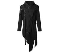 Steampunk Men's Coat Irregular Gothic Jacket Men's Midi with Hood Trendy Medieval Black Hoodie Victorian Court Frock Coat Elegant Tuxedo Theatre Cosplay Clothing Halloween Costume