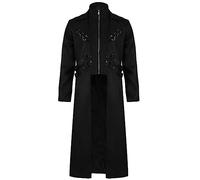 Steampunk Men's Costume, Gothic Coat, Men's Large Sizes, Black Medieval Coat with Zip, Retro Victorian Court Frock Coat, Elegant Theatre Clothing, Cosplay, Halloween Costume