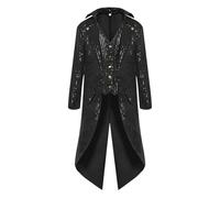 Steampunk Men's Jacket Sequins Gothic Tailcoat Men's Long Classic Green Glitter Coat Medieval Frock Coat Elegant Tuxedo 70s Glitter Jacket Victorian Court Clothing Carnival Halloween