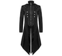 Steampunk Men's Tailcoat, Gothic Jacket, Men's Long, Fashion Black Coat, Stand-Up Collar, Victorian Court Frock Coat with Zip, Retro Medieval Tuxedo Elegant Performance Clothing, Halloween Costume