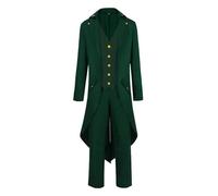 Steampunk Men's Tailcoat Set Green Gothic Jacket Long Including Hat Scepter Bow Tie Trousers Medieval Coat Nobleman Tuxedo Victorian Clothing Theatre Cosplay Halloween Pirate Costume