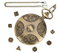 Steampunk Metal Dice, Pocket Watch Dice Set | Dice Game with Pocket Watch Case - Portable Dice Necklace for Board Games, Table Decoration, Blue Cian, Consulte la descripción, See description