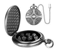 Steampunk Metal Dice, Pocket Watch Dice Set | Dice Game with Pocket Watch Case - Portable Dice Necklace for Board Games, Table Decoration, silver grey, Consulte la descripción, See description