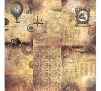 Steampunk Mix Rice Paper, 20.32 x 26.67 cm - 6 x Different Printed Mulberry Paper Images 30gsm Visible Fibres for Decoupage Crafts Mixed Media Collage Art