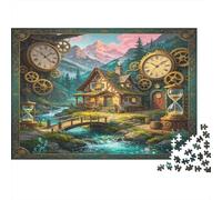 Steampunk Mountain Cottage 1000 Piece Jigsaw Puzzle Paper for Adults Scenic Stream Relaxing Focus Family Decor 70x50cm/1000pcs