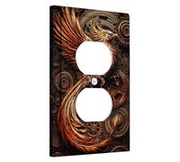 Steampunk Mysterious Bird Light Switch Cover Plates/Outlet Covers, Copper and Bronze Vintage Gear Art for Wall Accents, Thermoplastic Wall Plates, Standard Size Single Duplex Outlet