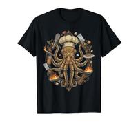 Steampunk Octopus Chef Cook Mechanical Cuisine Value Graphic T-Shirt, Men, Black, XL