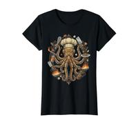 Steampunk Octopus Chef Cook Mechanical Cuisine Value Graphic T-Shirt, Women, Black, XS