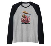 Steampunk Octopus Explorer - Victorian Submarine Art Raglan Baseball Tee
