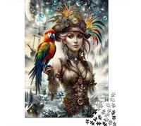 Steampunk Pirate Queen 1000 Pieces Jigsaw Puzzles for Weekend Hobbyists Sturdy Cardboard Home Decoration Wall Display Spring Festival Gift Brain Game Puzzle 38x26cm/1000pcs