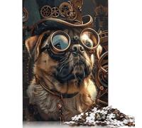 Steampunk Pug Dog Puzzle Friendly Materials 100 Percent Recycled Cardboard Jigsaw Puzzle for Adult Children Easter Gift 500pcs (52x38cm)
