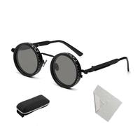 Steampunk Retro Adjustable Tint Sunglasses 1-9 Gears Manual Control, Round Polarized Lenses with Built-in ND Filter for Driving, Fishing, Hiking Black