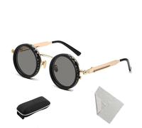 Steampunk Retro Adjustable Tint Sunglasses 1-9 Gears Manual Control, Round Polarized Lenses with Built-in ND Filter for Driving, Fishing, Hiking Black Gold