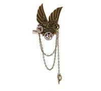 Steampunk Retro Wing Gear Studded Diamond Chain Brooch Brass Niche Design Trendy Cool Collar Pin Clothing Decoration Pins