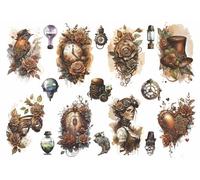 Steampunk Rice Paper, 29.21 x 40.64 cm - 17 Unique Steampunk Images Printed on 36gsm Mulberry Paper Visible Fibres for Decoupage Furniture Renovation Crafts.