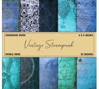 Steampunk Scrapbook Paper: Blue Vintage Designs, Double Sided 8 x 8" Sheets