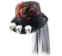 Steampunk Skull Hat, Cosplay Steampunk Hat, Gothic High Hats, With Skulls, Feathers, Halloween Helmet Black Mesh for Men Women, Cosplay Costume