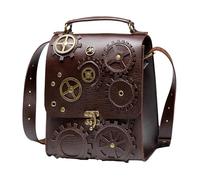 Steampunk Sling Bag - Leather Messenger Pack, Adjustable Strap, Compartment Organizer | Travel Carry for Tablet Wallet Keys Durable Use Accessory Commuter Fashionable Lightweight