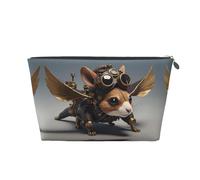 Steampunk Squirrel Pilot Makeup Bag, Cosmetic Bags Travel Toiletry Bag Make Up Bag for Women, Leather Makeup Bag Organizer, Cute Makeup Pouch Silver