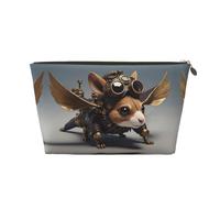 Steampunk Squirrel Pilot Makeup Bag, Cosmetic Bags Travel Toiletry Bag Make Up Bag for Women, Leather Makeup Bag Organizer, Cute Makeup Pouch Gold