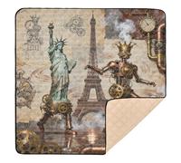 Steampunk Statue of Liberty & Eiffel Tower Cute Foldable Baby Playmat for Indoor Outdoor Waterproof Tummy Time & Crawling Mat for Baby Kids Toddlers Infants, 50'' x 50''
