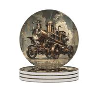 Steampunk Style 4PCS Ceramic Coasters Absorbent Drink Coasters with Cork Base Non-Slip Cute Cup Coaster for Drinks Beverage Tabletop Protection Mat for Mugs and Cups Coffee Table Decor