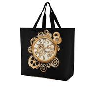 Steampunk Style Clocks Novelty Women's Shoulder Tote Bag Shopping Bags Reusable Lightweight Grocery Handbags Travel Storage Pouch