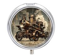 Steampunk Style Pill Case 3 Compartment Portable Pill Box Daily Round Pill Organizer for Pocket Purse Daily Medicine Container to Hold Vitamins Fish Oil Travel Gifts