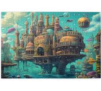 Steampunk Submarine City with Dome Tops Floating Platforms Colorful Marine Life Wooden Puzzle for Adults Unique Gift for Designers Weekend Activity Home Office Decor_1000pcs