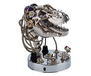 Steampunk T-Rex Skull Model Kit - Moving Mechanical Dinosaur Head with LED Eyes, DIY Desktop Sculpture for Teens & Adults (180PCS)