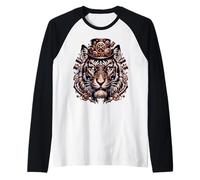 Steampunk Tiger Gear Mechanical Face Vintage Raglan Baseball Tee