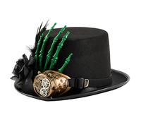 Steampunk Top Hat Gothic Vintage Cyclops Cap Lolita Skull Hand Rose Feather Magic Hat (green hand black)