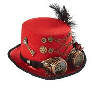 Steampunk Top Hats For Men With Goggles,Time Traveler Hat & Accessories(Red)