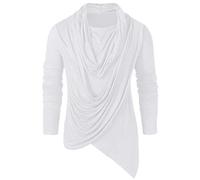 Steampunk Tops Men Heap Collar Solid Top Medieval Asymmetrical Hem Shirt Long Sleeve Winter Vintage Chic Blouses for Goth Renaissance Retro Court Halloween Victorian Shirts, white, Small