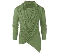 Steampunk Tops Men Solid Heap Collar - Medieval Top Asymmetrical Hem Long Sleeve Shirt Winter Vintage Chic Blouse for Goth Renaissance Retro Court Halloween Victorian Tshirt, Green Army, Medium