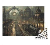 Steampunk Train Station 1000 Pieces Eco-friendly Paper Premium Jigsaw Puzzle Kids Beginners Fun Educational Game Gifts 38x26cm/1000pcs