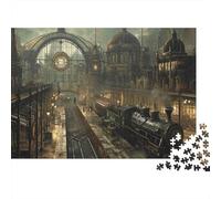 Steampunk Train Station 1000 Pieces Puzzles Colorful Steampunk Train Station Decoration Puzzle Decompression Jigsaw Gifts Challenging Puzzles Gifts for Men 70x50cm/1000pcs