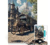 Steampunk Vehicle in Ornate Cityscape 1000 Piece Jigsaw Puzzles for Adults Memory Boost Family Joy Pattern Assembly Santa Wish Pick 38x52cm