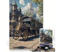 Steampunk Vehicle in Ornate Cityscape 1000 Piece Jigsaw Puzzles for Adults Memory Boost Family Joy Pattern Assembly Santa Wish Pick 38x52cm