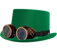 Steampunk Victorian Satin Top Hat With Black Goggles - Green Satin Top Hat With Goggles Perfect for Dance Shows or Fancy Dress