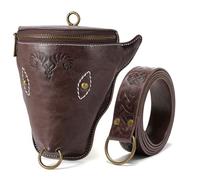 Steampunk Waist Bag, Gothic PU Leather Belt Purse with Knurling, Renaissance Cosplay Accessory, Brown, 168cm Freeing Hands(Red Brown)