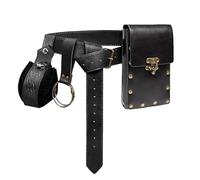 Steampunk Waist Bag - Retro Steampunk Motorcycle Bag, PU Leather Renaissance Belt Bag, Medieval Drawstring Clutch Bag Chain Leg | Costume Accessory For Cospl Festival Party, Black, Se référer au