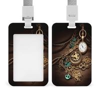 Steampunk Watches Keys and Chains Badge Holders with Push-Pull Slot&Lanyard Waterproof Plastic Vertical Work ID Card Holder Portable Travel Document Protector Detachable Card Protector