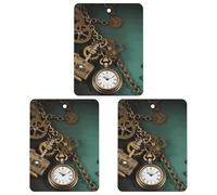 Steampunk Watches Keys And Chains Car Air Freshener Hanging Incense Chips 3 Pack Automotive Scented Hanging Sheets Square for Car Home Auto Interior Decor