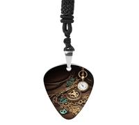 Steampunk Watches Keys And Chains Guitar Pick Necklace Exquisite Titanium Steel Personalized Necklaces Cool Pendant Necklaces Fashion Guitar Pick Holder Necklace Unique Gifts for Adult